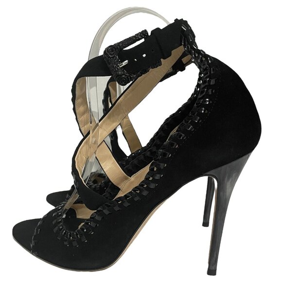 Marchesa Womens Heels Size 39 Suede Leather Criss Cross Whipstitch Trim Straps - Picture 4 of 11